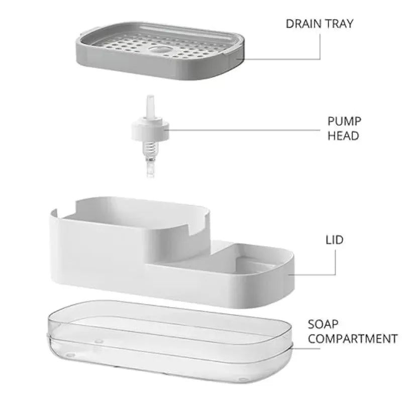 New 2 in 1 Plastic Dishwashing Soap Dispenser Countertop Soap Pump Dispenser Sink for Kitchen Bathroom Liquid Dish Soap Holder