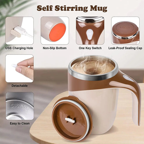 Automatic Mixing Cup Stirring Coffee Mug Electric Milk Mug Stainless Steel Mixing Magnetic Rotating Usb Charging Juice Water Cup