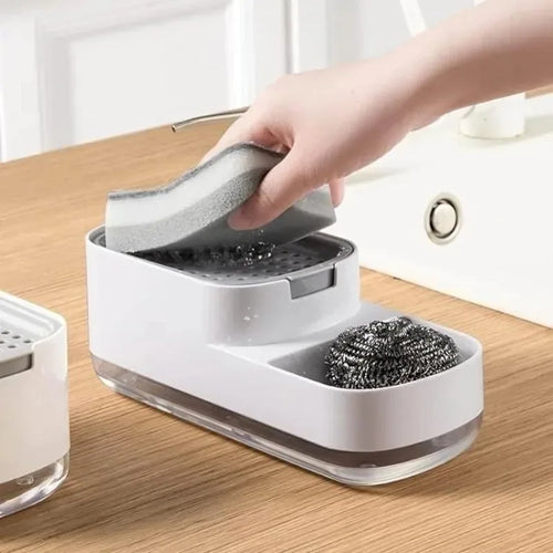 New 2 in 1 Plastic Dishwashing Soap Dispenser Countertop Soap Pump Dispenser Sink for Kitchen Bathroom Liquid Dish Soap Holder